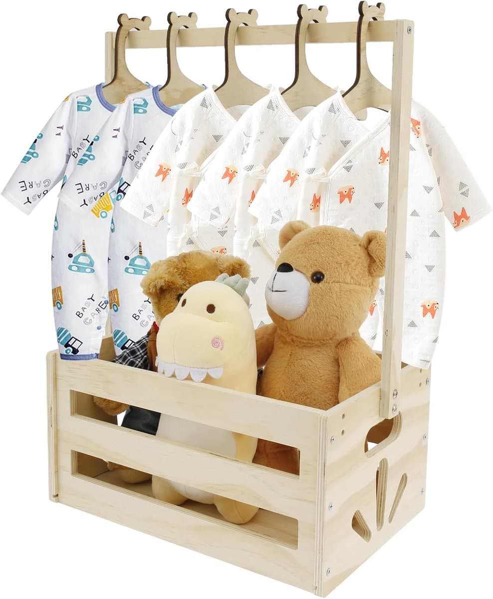SnelShoppen - Multifunctionele Baby Basket met Handvat, Houten Baby Shower Opbergdoos 41 x 30 x 20 cm, Voor Nieuwe Ouders, Verjaardagen, Baby Showers, — afbeelding 1