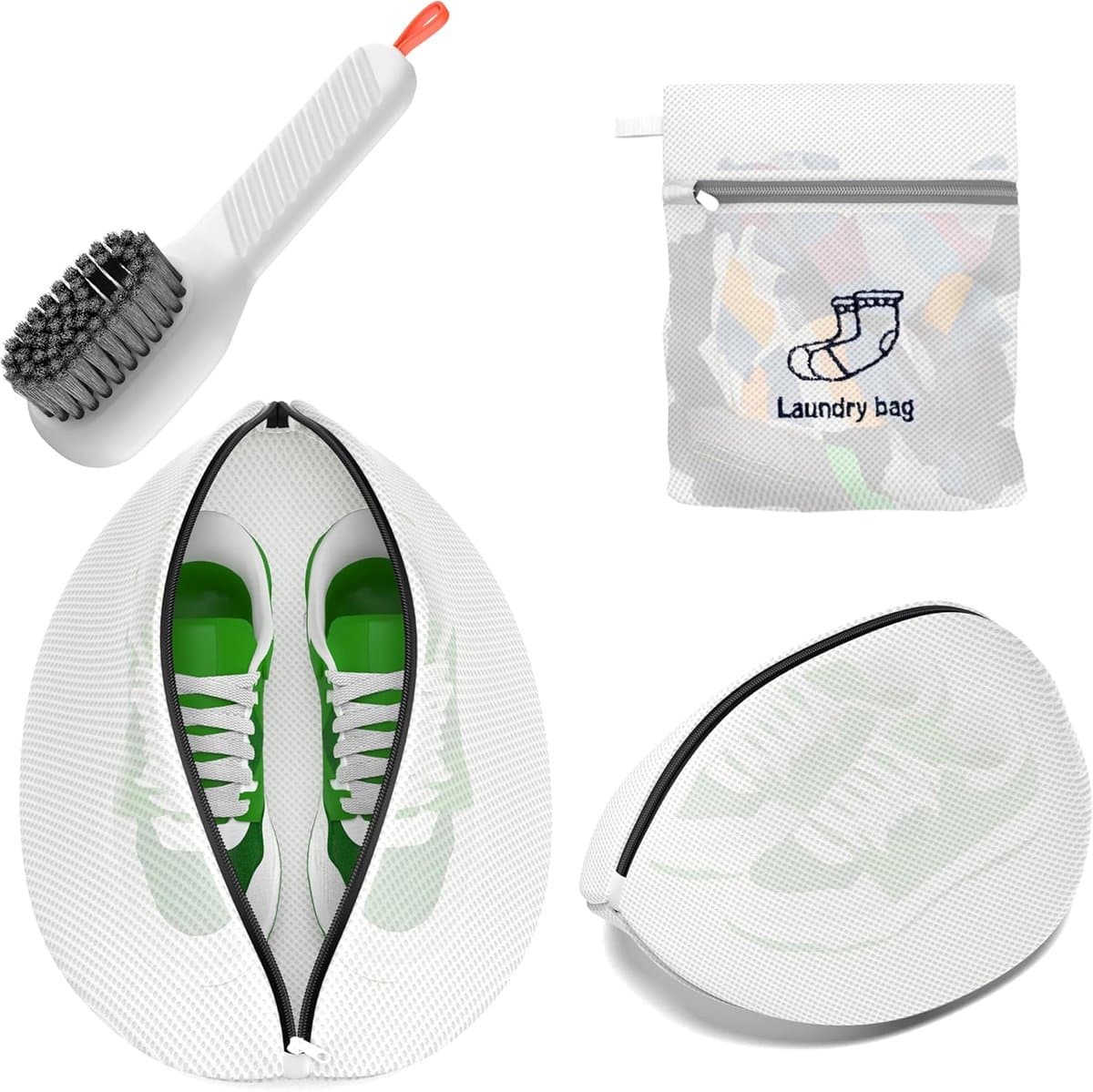 Waszakken voor schoenen in de wasmachine, groot (42 x 24 x 24 cm) + gel-applicatorborstel + tas 20 x 18 cm, gymtas van 100% polyester, waszak voor schoenen — afbeelding 1