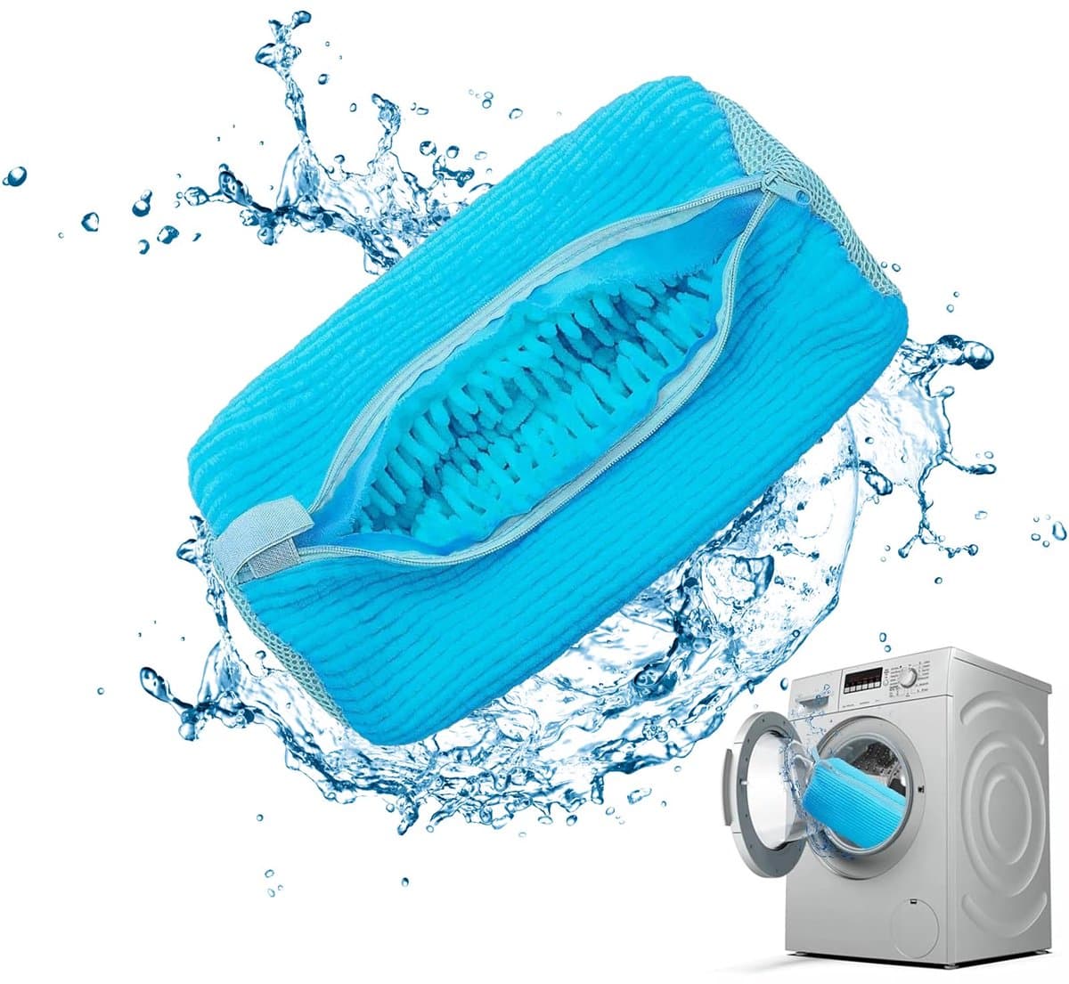 Wasmachine, 1 stuk Waszak Schoenen Borstels, Wasmachine Wasnet Schoenen, Anti-vervorming, Met Ritssluiting, Schoenzak voor Wasmachine en Droger, Blauw — afbeelding 1