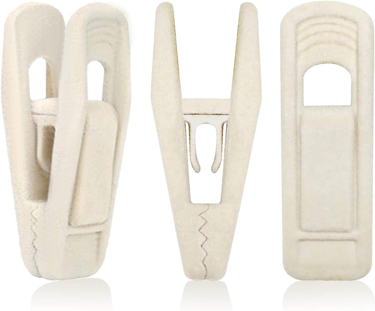 20 stuks fluwelen kledingklemmen, wasknijpers, antislip, sterke, vingergevlokte klemmen voor dunne fluwelen kleerhangers, pakken, broeken, rokken (beige) — afbeelding 1