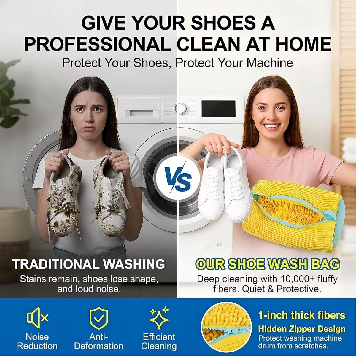 Waszak voor Sneakers en Schoenen met Ritssluiting - Herbruikbaar en Pluche, Ideaal voor de Wasmachine en Grondige Reiniging — afbeelding 1
