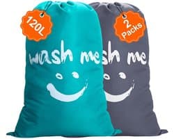 Dailygoods- Waszakken Set van 2 - 120 Liter - Vuilafstotend - Stofdicht - Opvouwbaar - Lichtgewicht - Trekkoordsluiting - Opbergtas