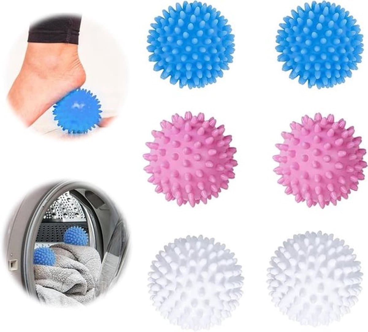 Set van 6 herbruikbare wasdrogerballen met anti-knik voor wasdrogers - wasverzachter - anti-winding wasbal - meerkleurig — afbeelding 1