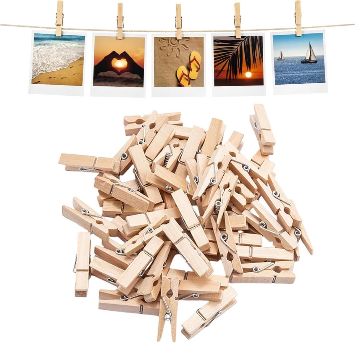 Mini Houten Haringen - Houten Wasknijpers - Decoratieve Fotowand - Natuurlijk Materiaal - 100 Stuks - Natuurlijk — afbeelding 1