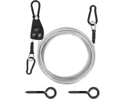 Waslijn Kit - Draagbare Lijn - Kleding Drogen - Zelfborgende Katrol - 30ft Lengte - Zilver