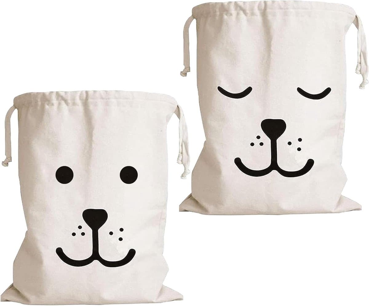Set van 2 Wasbare Canvas Waszakken met Trekkoord, 60x48cm, Grote Capaciteit voor Kleding en Bedlinnen, Geschikt voor Wasmachine — afbeelding 1