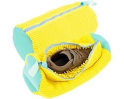 Schoenwaszak voor wasmachine, 2 stuks, dikke schoenwaszak, 360 graden reiniging, herbruikbare waszak met ritssluiting, schoenen, waszak voor netschoenen, sneakers, 39 x 19 cm, geel