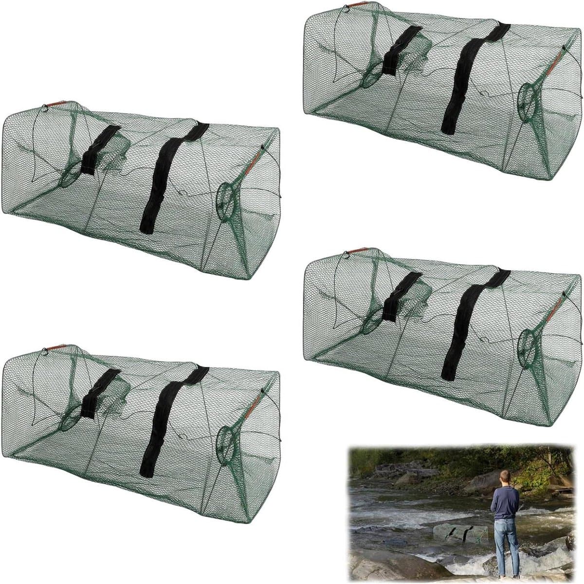 Viskuilen Set - Visnet Korf - Vis Vangen - Dubbele Ingangen - 46 x 22 x 22 cm - Groen — afbeelding 1
