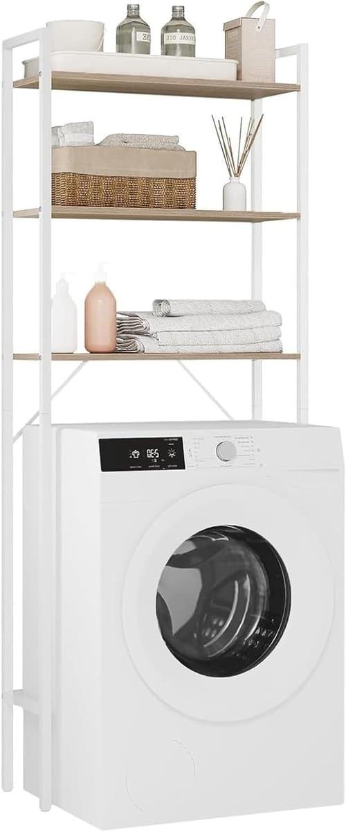 Wasmachinekast Badkamerrek - Toiletkast Plankenrek - Ruimte Besparen - Stabiele Constructie - 69x30x181 cm - Wit — afbeelding 1