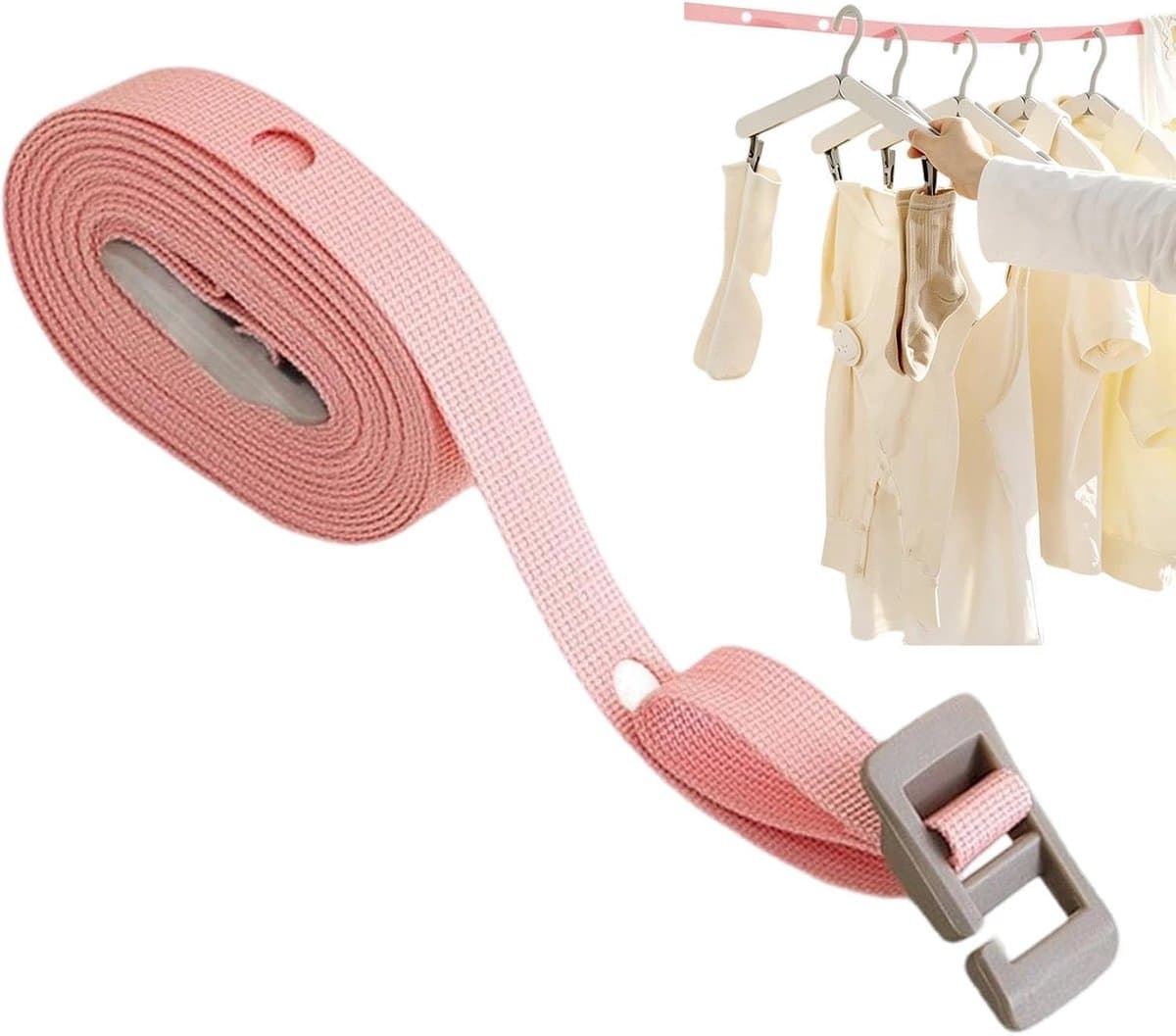 Waslijn Reislijn - Drooglijn Buiten - Kleding Drogen - Winddicht Instelbaar - 3.5 Meter - Roze — afbeelding 1