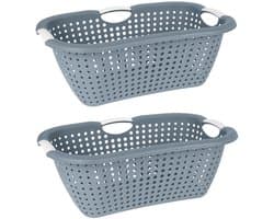 Storage Solutions wasmand - 2x - blauw - 26 liter - kunststof - 40 x 60 x 22 cm - Draagwasmand - met handvatten