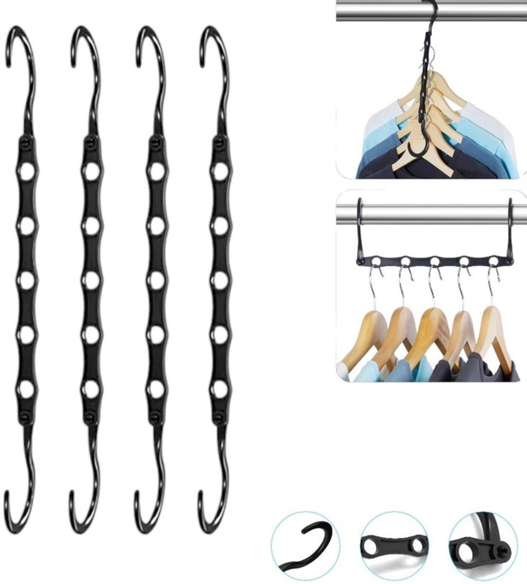 4 stuks - Multifunctionele kledingkastorganizer met 5 gaten - Compact en antislip droogrek voor kleding - Opvouwbaar en 360° draaibaar - Thuis en op reis - Ruimtebesparende 5-in-1 hanger - Draaibare magische hanger - Geschikt voor kledingkasten — afbeelding 1