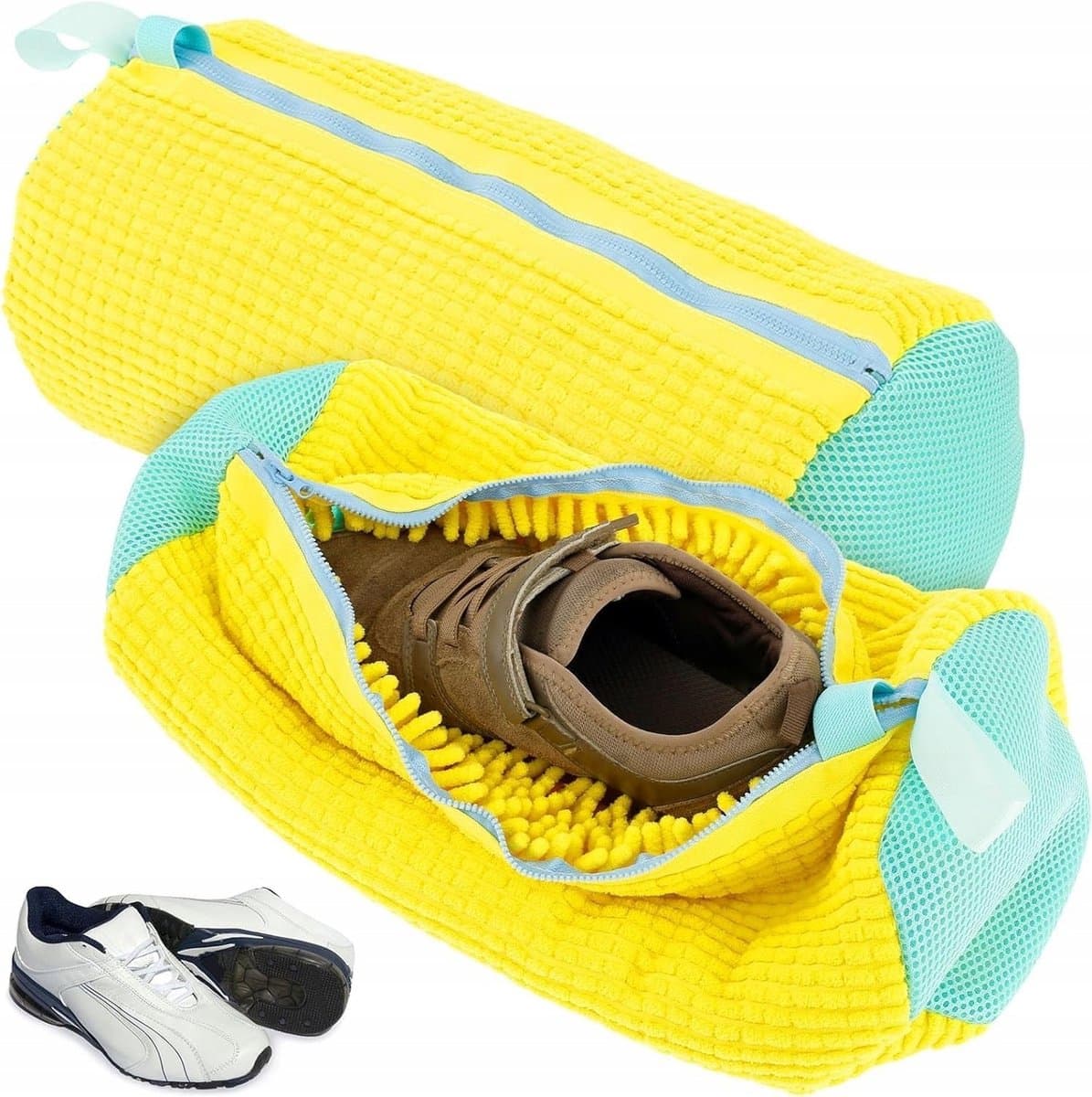 Waszak Schoenen met Rits – 360° Uitgebreide Reiniging - Sneakers Waszak voor Wasgoed - Schoen Waszak Wasmachine - 2 Stucks - Geel — afbeelding 1