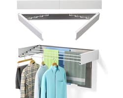 Wall Mounted Drying Rack 80 cm - Extendable Wall Dryer - Stainless Steel Foldable - White Clothesline - 50 kg Load Capacity for Indoor and Outdoor Balcony