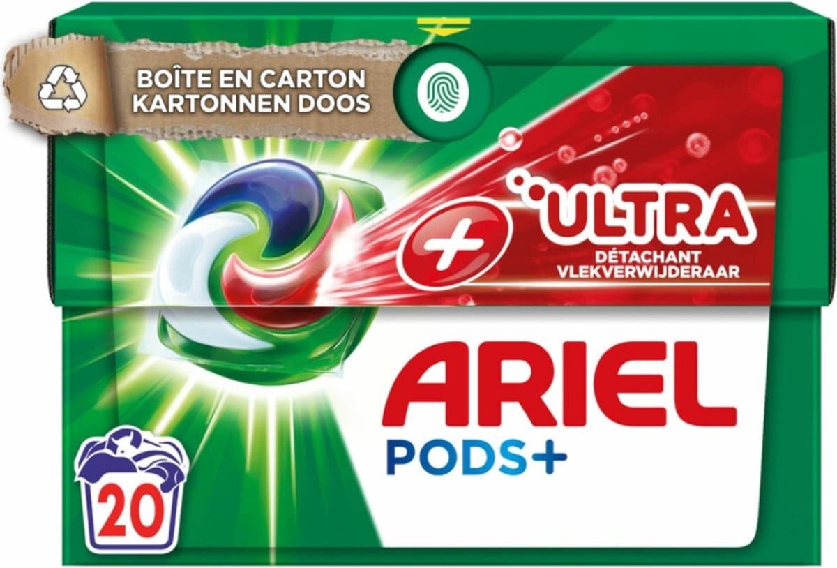 Ariel +Ultra - Vlekverwijderaar & Wasmiddelcapsules - Pods+ - Witte en Gekleurde Was - 20 Wasbeurten — afbeelding 1