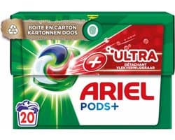 Ariel +Ultra - Vlekverwijderaar & Wasmiddelcapsules - Pods+ - Witte en Gekleurde Was - 20 Wasbeurten