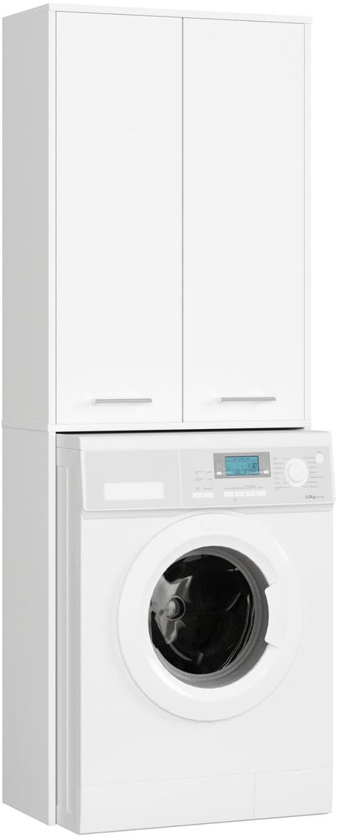 Badkamerkast voor Wasmachine FIN / Hoge Wasmachinekast met 2 Deuren / AKORD Furniture Factory / Wit / 64 x 180 x 30 cm — afbeelding 1