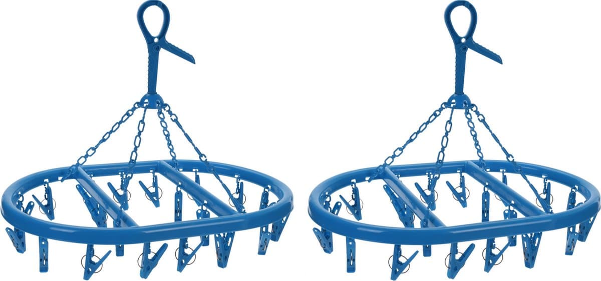 2x stuks droogcarrousel/droogmolentje blauw met 20 knijpers - Droogrek/Droogmolen/Wasrekje — afbeelding 1