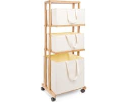 Bamboe Wasmand met Wieltjes en 4 Verdiepingen - Wasverzamelaar voor Badkamer - 121x34x42cm - 50kg Belastbaar - Natuur wassorteerder