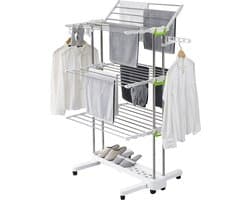 JGS® - Ruimtebesparend Droogrek met Opvouwbare Vleugels en Wielen, Perfect voor Grote Gezinnen en Binnenshuis Gebruik