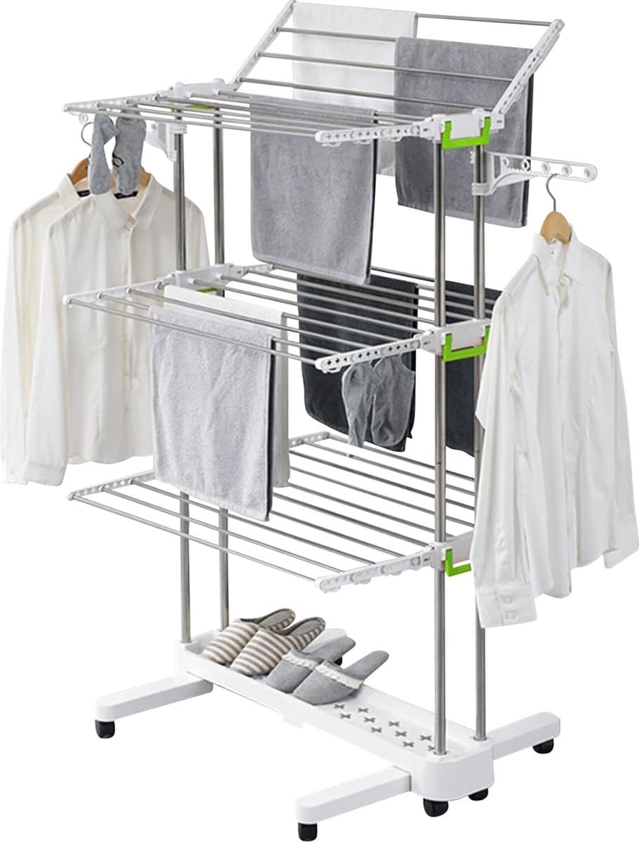 JGS® - Ruimtebesparend Droogrek met Opvouwbare Vleugels en Wielen, Perfect voor Grote Gezinnen en Binnenshuis Gebruik — afbeelding 1