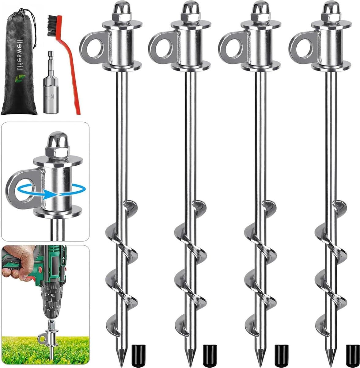 Tentharingen 305 cm - Set van 4 - Zware grondankers - Campingtenten Trampolines Schuurtjes Schommelsets - Volledig lassen - Eenvoudig inschroeven - Herbruikbaar — afbeelding 1