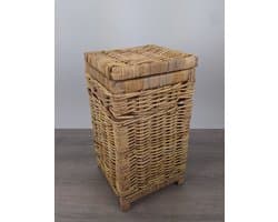 MigoStyling - Wasmand - Vierkant - Met deksel - 30x30x55 - Riet - Rotan - Naturel