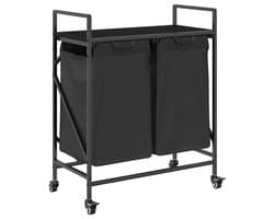 vidaXL - Wasmand - 2 - vakken - met - planken - zwart - eikenkleurig