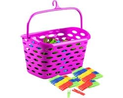 Plasticforte Wasknijpers ophang mandje/bakje - fuchsia roze - met 72x plastic knijpers