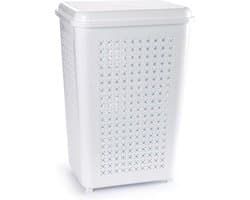 Plasticforte Wasmand met deksel - 50 liter - wit - kunststof - 41x31x61 cm