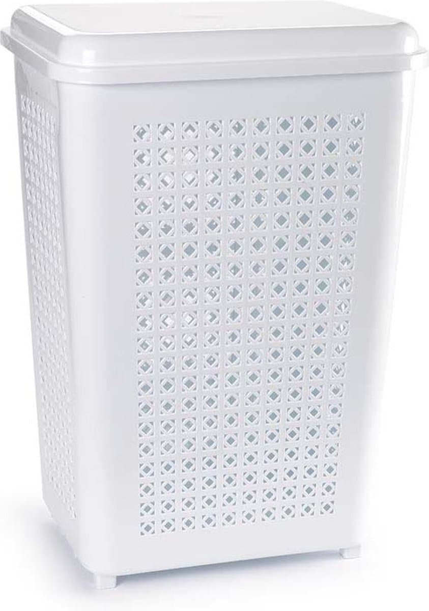 Plasticforte Wasmand met deksel - 50 liter - wit - kunststof - 41x31x61 cm — afbeelding 1