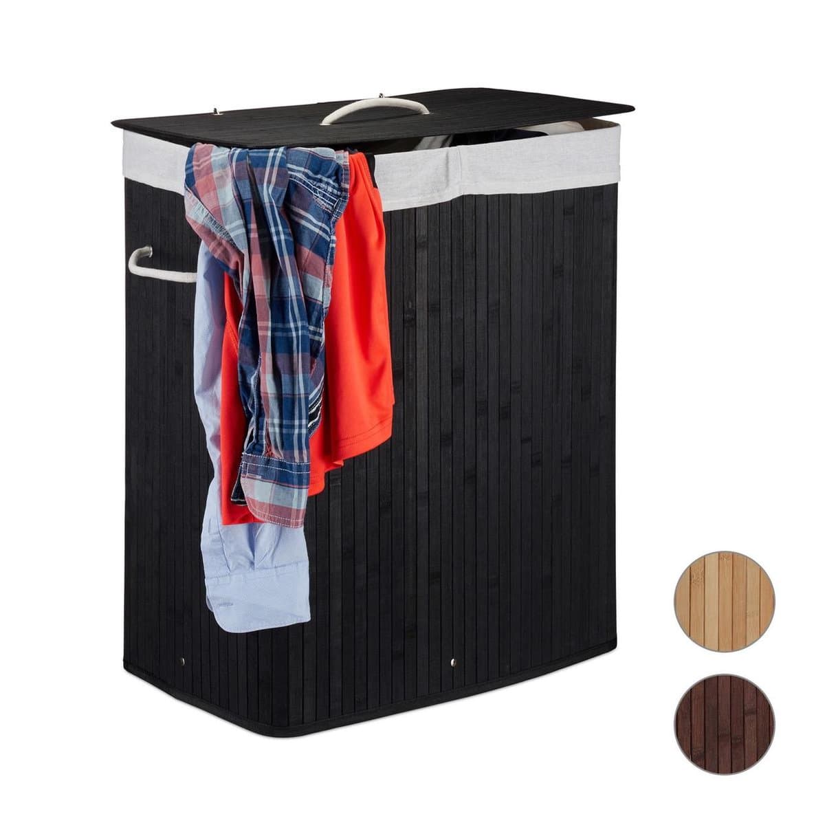 Wasmand met 2 vakken - 95 liter - ruimtebesparend - bamboehout — afbeelding 1