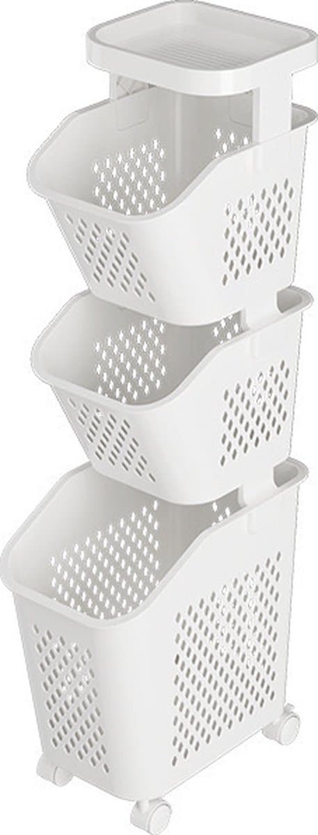 iBright Wassorteerder – Smalle Wasmand met 3 vakken - Op wieltjes - Staande wasbox - 3 Lagen - Wit — afbeelding 1