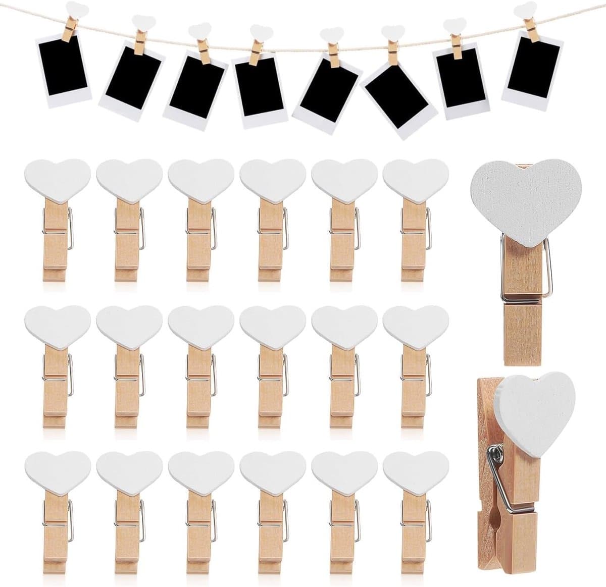 Set van 20 Houten Hart Kledingknijpers - Mini Clips voor Foto's, Knutselprojecten en Decoraties, Lichtgewicht en Duurzaam voor Feesten en Gezinsgebruik — afbeelding 1