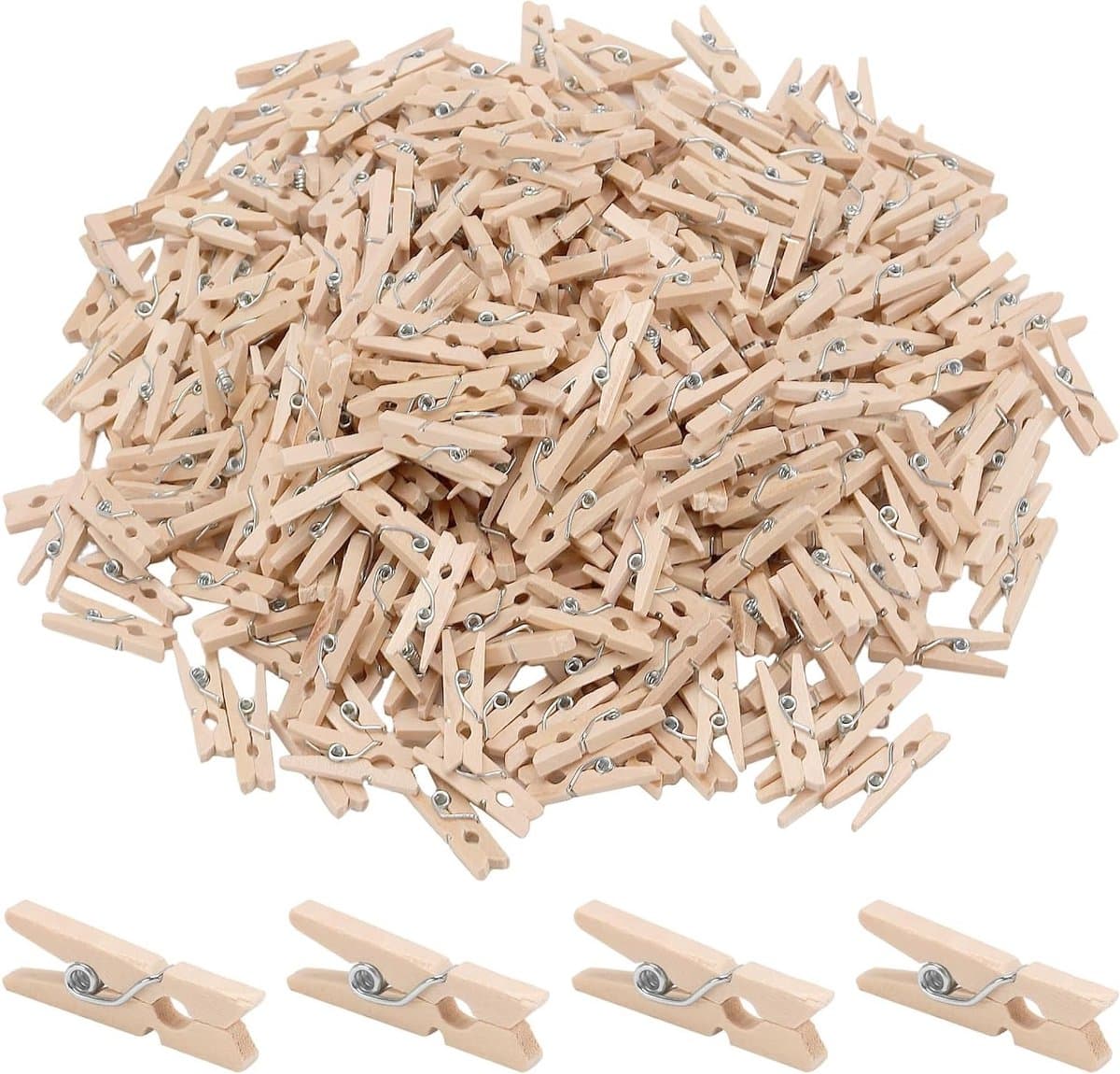 Mini houten wasknijpers 400 stuks, 1 x 0,3 cm, kleine haringen voor knutselprojecten en decoratie — afbeelding 1