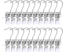 20 Stuks Kledingknijpers - RVS Was Haken - Antislip Kleding Hanger Clip - 360° Draaiende Schoen Clips - Metaal Clips voor Schoenen Sokken Handdoeken (Wit)