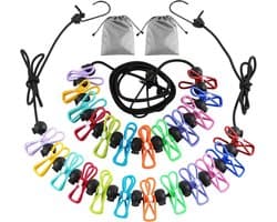 2-pack waslijn - draagbare waslijn - campingwaslijn - inclusief 12 wasknijpers - kampeeraccessoires Reiswaslijn - intrekbare elastische waslijn - voor buiten binnenshuis - voor campers, hotelkamers - zwart - 1.8m