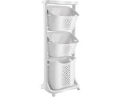 Wasmand Trolley - Kleding Organizer - Kleding Sorteren - Drie Compartimenten - 43 x 18 x 109 cm - Wit
