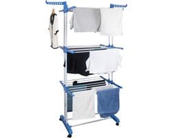 Kleding Droogtoren - Wasrek Opvouwbaar - Kleding Drogen Binnen - 4 Laags Met Wielen - 170 cm Hoog - Blauw