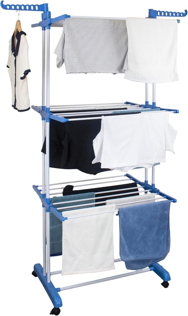 Kleding Droogtoren - Wasrek Opvouwbaar - Kleding Drogen Binnen - 4 Laags Met Wielen - 170 cm Hoog - Blauw — afbeelding 1