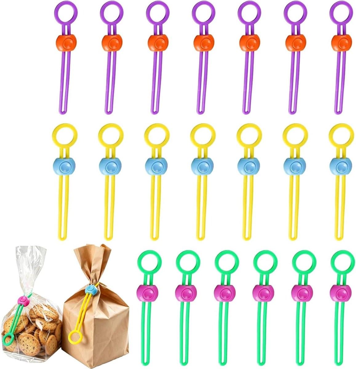 Zakclips - Voedsel Sluitstrips - Keuken Organiseren - Elastisch Ringontwerp - 20 Stuks - Willekeurige Kleuren — afbeelding 1