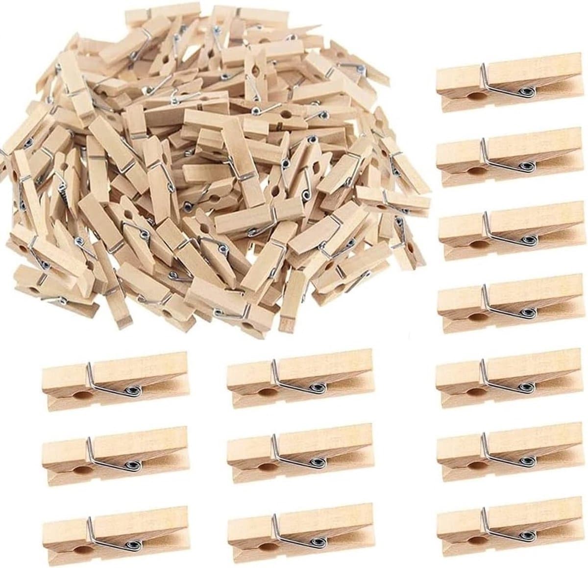 Set van 100 Mini Kledingknijpers van Hout - Kleine Wasknijpers voor Kleding, DIY en Knutselen — afbeelding 1