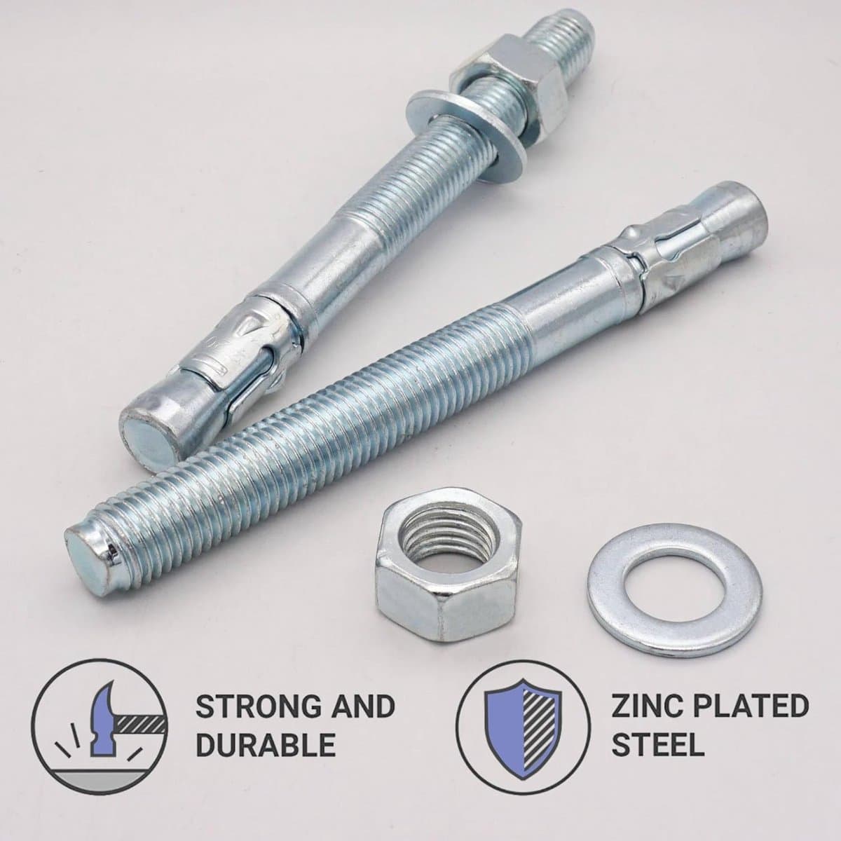 Wigankers Metaal - Betonpluggen Bevestiging - Zware Lasten Bevestigen - Verzinkt Staal - M20 x 220 mm - Zilverkleurig — afbeelding 1