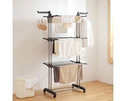 Droogrek Vier Niveaus - Kledingdroger Torens - Kleding Drogen - Inklapbaar Met Wielen - 75 cm Breed - Grijs Zilver