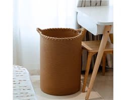 90L Extra Grote Geweven Wasmand Katoenen Hoge Wasmand Voor Dekens Kleding Kussens Speelgoed Schoenen Grote Opbergmand Bruin