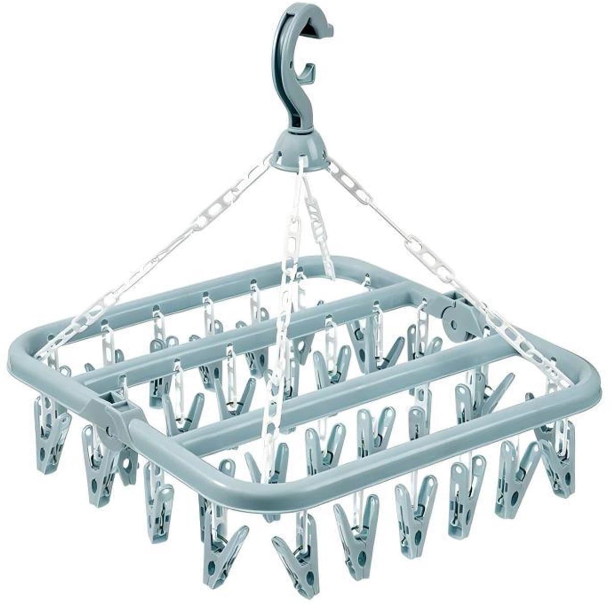 Sokkendroogrek met 32 clips - Hangend kledingrek voor binnen en buiten - Opvouwbaar roterend droogrek voor sokken, ondergoed en kleine kleding - 35*32cm-Blauw — afbeelding 1