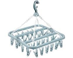 Sokkendroogrek met 32 clips - Hangend kledingrek voor binnen en buiten - Opvouwbaar roterend droogrek voor sokken, ondergoed en kleine kleding - 35*32cm-Blauw