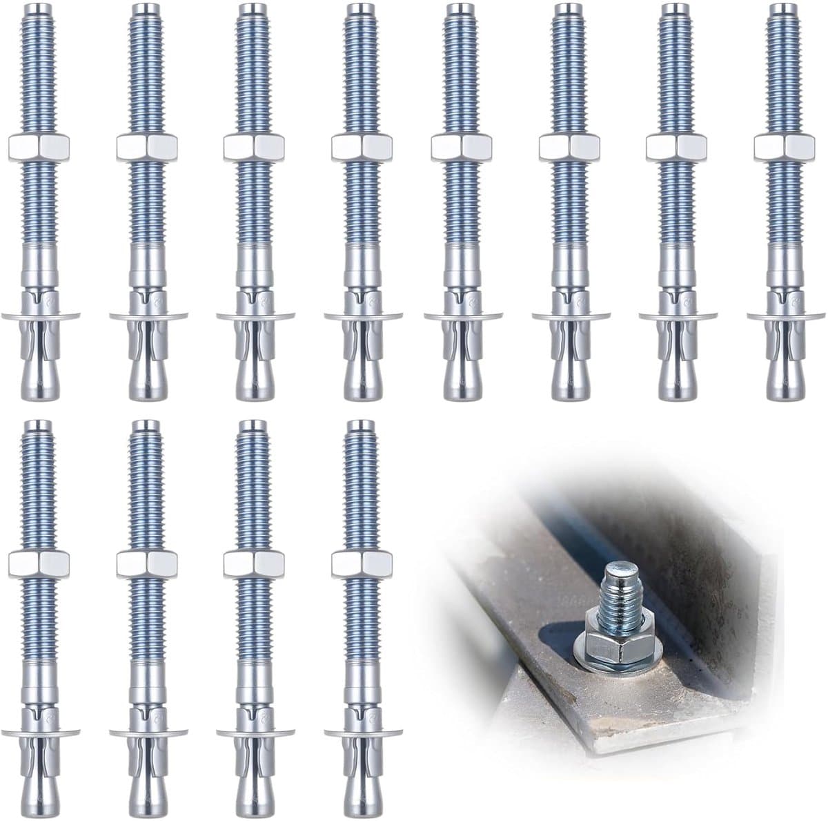 Ankerbouten Set - Bevestigingsanker Schroeven - Beton Verankeren - Hoge Verankeringskracht - M12 x 120mm - Verzinkt — afbeelding 1