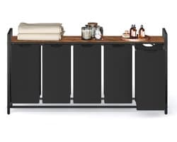VASAGLE BLH501B01 - Wasmand met 5 Vakken - Afneembare Waszakken - Met Opbergrek en Metalen Frame