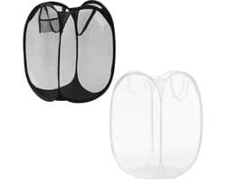 2 opvouwbare wasmanden, grote opvouwbare wasmand, inklapbare wasmand voor op de camping, draagbare waszak, zwart en wit (36 x 36 x 58 cm)